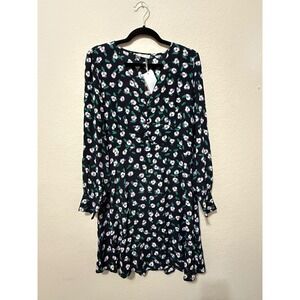 NWT MNG Mango Floral Print Dress‎ Long Sleeve Button Front Mini Dress